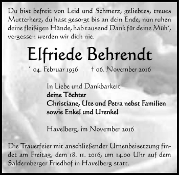 Traueranzeige von Elfriede Behrendt  von Magdeburger Volksstimme