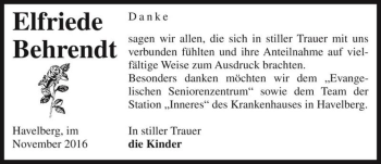 Traueranzeige von Elfriede Behrendt  von Magdeburger Volksstimme