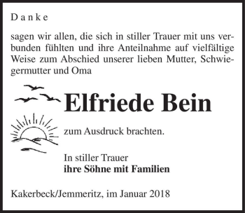 Traueranzeige von Elfriede Bein  von Magdeburger Volksstimme
