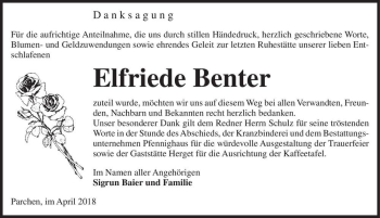 Traueranzeige von Elfriede Benter  von Magdeburger Volksstimme
