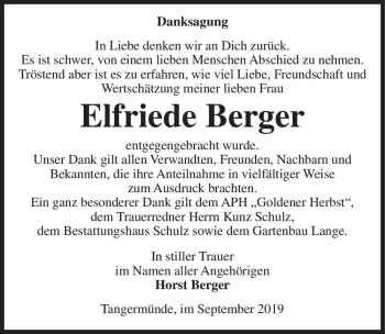 Traueranzeige von Elfriede Berger  von Magdeburger Volksstimme