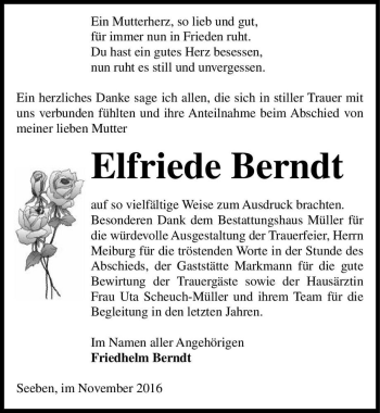 Traueranzeige von Elfriede Berndt  von Magdeburger Volksstimme