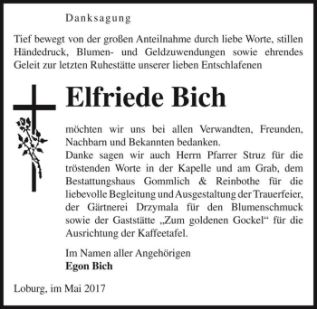 Traueranzeige von Elfriede Bich  von Magdeburger Volksstimme
