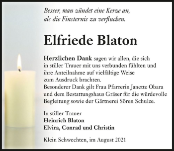 Traueranzeige von Elfriede Blaton  von Magdeburger Volksstimme
