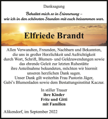 Traueranzeige von Elfriede Brandt  von Magdeburger Volksstimme