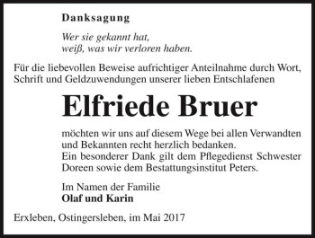 Traueranzeige von Elfriede Bruer  von Magdeburger Volksstimme