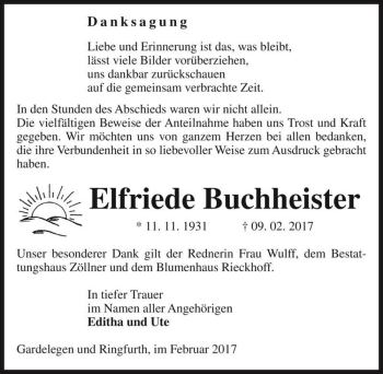 Traueranzeige von Elfriede Buchheister  von Magdeburger Volksstimme