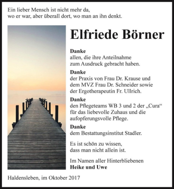 Traueranzeige von Elfriede Börner  von Magdeburger Volksstimme