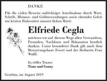 Traueranzeige von Elfriede Cegla  von Magdeburger Volksstimme