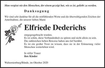 Traueranzeige von Elfriede Dederichs  von Magdeburger Volksstimme