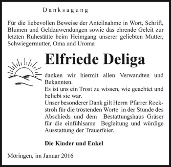 Traueranzeige von Elfriede Deliga  von Magdeburger Volksstimme
