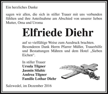 Traueranzeige von Elfriede Diehr  von Magdeburger Volksstimme