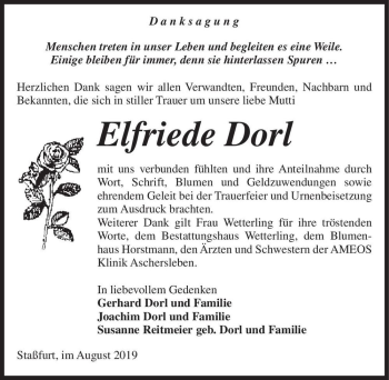 Traueranzeige von Elfriede Dorl  von Magdeburger Volksstimme