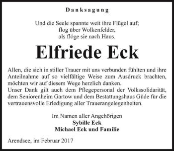 Traueranzeige von Elfriede Eck  von Magdeburger Volksstimme