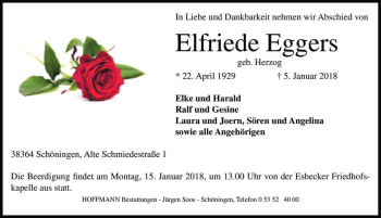 Traueranzeige von Elfriede Eggers (geb. Herzog)  von Magdeburger Volksstimme