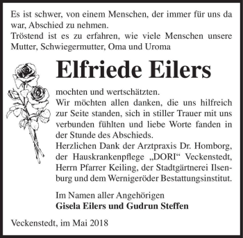 Traueranzeige von Elfriede Eilers  von Magdeburger Volksstimme