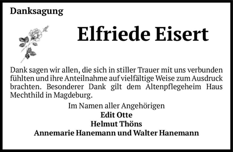  Traueranzeige für Elfriede Eisert  vom 14.07.2018 aus Magdeburger Volksstimme