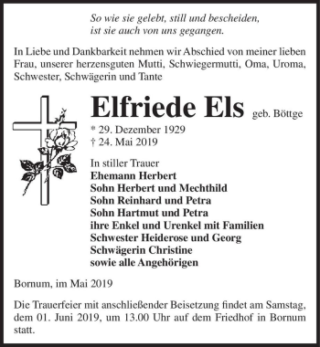 Traueranzeige von Elfriede Els (geb. Böttge)  von Magdeburger Volksstimme