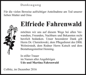 Traueranzeige von Elfriede Fahrenwald  von Magdeburger Volksstimme