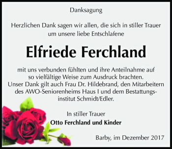 Traueranzeige von Elfriede Ferchland  von Magdeburger Volksstimme