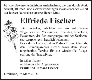 Traueranzeige von Elfriede Fischer  von Magdeburger Volksstimme