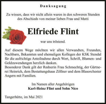 Traueranzeige von Elfriede Flint  von Magdeburger Volksstimme