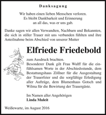 Traueranzeige von Elfriede Friedebold  von Magdeburger Volksstimme