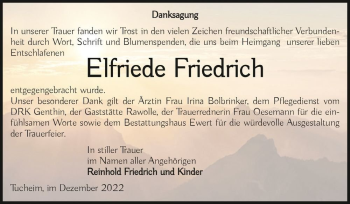 Traueranzeige von Elfriede Friedrich  von Magdeburger Volksstimme