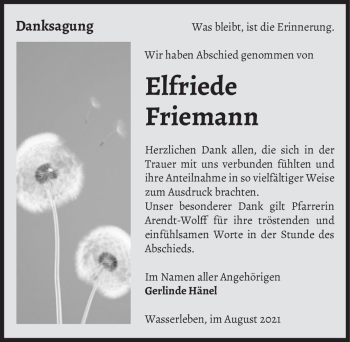 Traueranzeige von Elfriede Friemann  von Magdeburger Volksstimme
