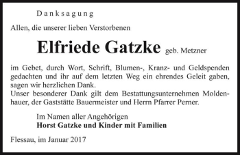 Traueranzeige von Elfriede Gatzke (geb. Metzner)  von Magdeburger Volksstimme