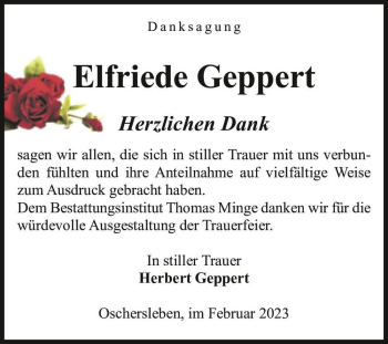 Traueranzeige von Elfriede Geppert  von Magdeburger Volksstimme