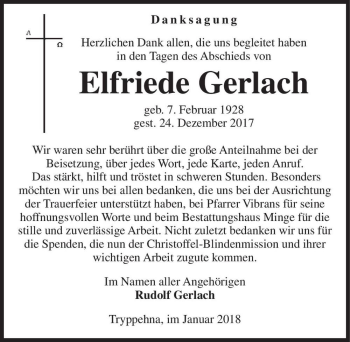 Traueranzeige von Elfriede Gerlach  von Magdeburger Volksstimme