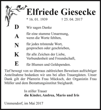 Traueranzeige von Elfriede Giesecke  von Magdeburger Volksstimme
