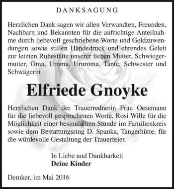 Traueranzeige von Elfriede Gnoyke  von Magdeburger Volksstimme