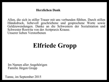Traueranzeige von Elfriede Gropp  von Magdeburger Volksstimme