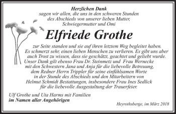 Traueranzeige von Elfriede Grothe  von Magdeburger Volksstimme