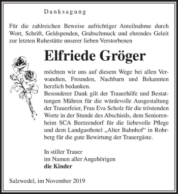 Traueranzeige von Elfriede Gröger  von Magdeburger Volksstimme