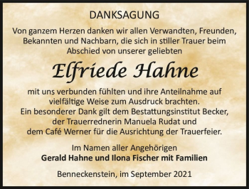 Traueranzeige von Elfriede Hahne  von Magdeburger Volksstimme