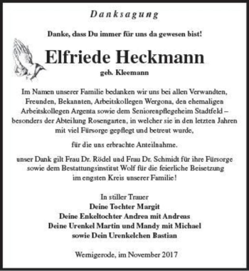 Traueranzeige von Elfriede Heckmann (geb. Kleemann)  von Magdeburger Volksstimme