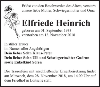 Traueranzeige von Elfriede Heinrich  von Magdeburger Volksstimme