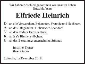 Traueranzeige von Elfriede Heinrich  von Magdeburger Volksstimme