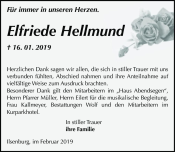 Traueranzeige von Elfriede Hellmund  von Magdeburger Volksstimme
