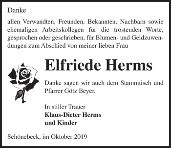 Traueranzeige von Elfriede Herms  von Magdeburger Volksstimme
