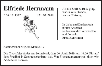 Traueranzeige von Elfriede Herrmann  von Magdeburger Volksstimme