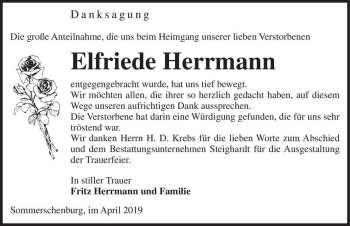 Traueranzeige von Elfriede Herrmann  von Magdeburger Volksstimme