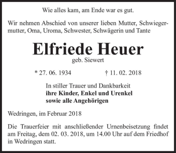Traueranzeige von Elfriede Heuer (geb. Siewert)  von Magdeburger Volksstimme