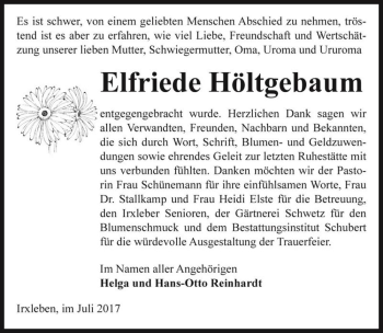 Traueranzeige von Elfriede Höltgebaum  von Magdeburger Volksstimme