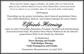 Traueranzeige von Elfriede Hörning  von Magdeburger Volksstimme