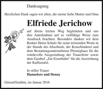 Traueranzeige von Elfriede Jerichow  von Magdeburger Volksstimme