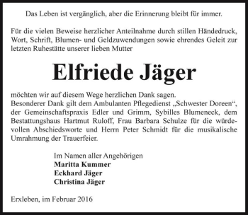 Traueranzeige von Elfriede Jäger  von Magdeburger Volksstimme